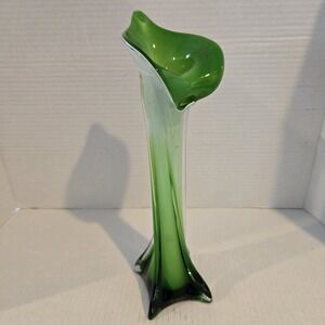 Vintage Jack In The Pulpit Calla Lily Green, White, & Clear Glass Vase 12‎ Inch